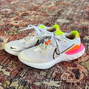 Nike Renew Girls White Sneakers with Neon Accents